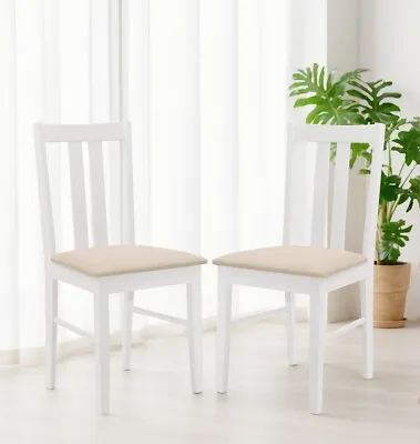 2 X Solid Wood White Painted Dining Chairs | Wooden Kitchen Table Chair Pair • £99.99