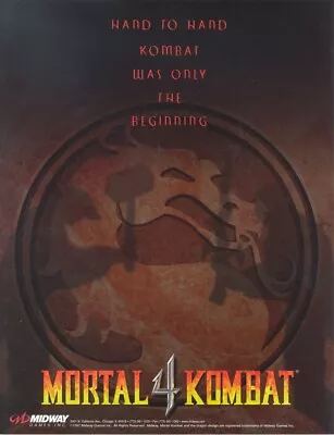 Mortal Kombat 4 Video Arcade Game Flyer 1995 Original Martial Arts Fighting Art • $19.55