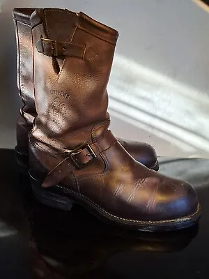 CHIPPEWA Boots Mens 10 D Vintage USA Steel Toe Brown Leather Engineer 91066 • $275