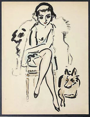 LITHOGRAPH Fauve Original ~ KEES VAN DONGEN ~ 1925 Paris WOMAN With DOG • $785