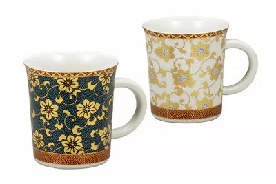 Pair Kutani Yaki Ware Mug Tea Coffee Cup Set Of 2 Tessen Aochibu Shirochibu • $398.72