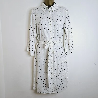 £16.95 • Buy NEW DOROTHY PERKINS 8-20 Black White Polka Dot Spotted Belted Shirt Dress