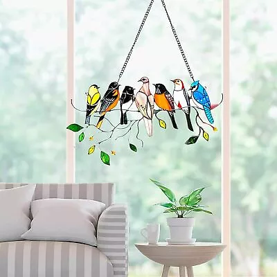 Multicolor 7 Birds On A Wire High Suncatcher Window Panel Hanging Home Decor • $6.89