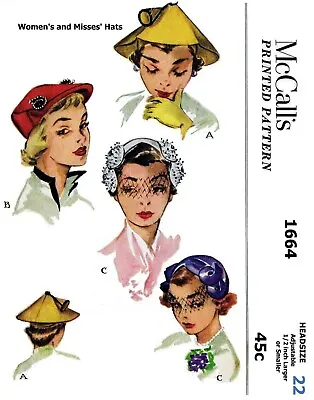 McCall's #1664 UNIQUE Hats Caps Fabric Sewing Pattern Chemo Alopecia 22  Vintage • $5.49