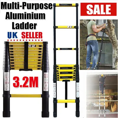 3.2M Industrial Straight Telescoping Ladders Multifunctional Aluminum Extension • £66.97