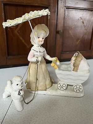 Rare Vintage Japan Ceramic Lady Figurine With Parasol Walking Poodle • $26.99