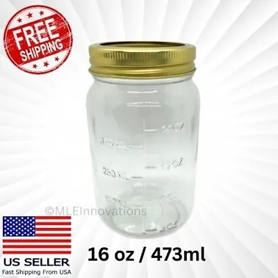 ✅ Mason Jar Measuring Cup Canning Jar Clear Glasses W/ Gold Lid & Ring NEW 16 Oz • $10.98