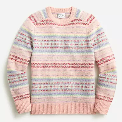 New Men's M J Crew Brushed Fair Isle Wool Sweater In Vintage Pink Holiday Print • $89.99