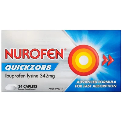 $16.89 • Buy Nurofen Ibuprofen Lysine Quickzorb 24 Caplets 342mg Fever Body Pain Headaches