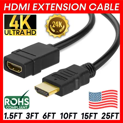 $10.29 • Buy HDMI Extension Cable Male To Female HDMI Cable Extender Adapter 3D 4K X 2K Lot