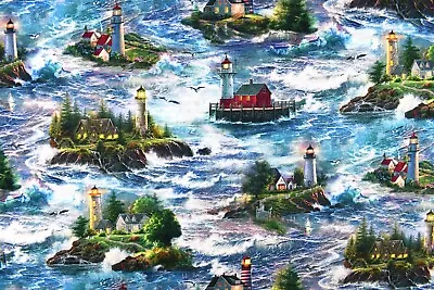 Lighthouse Fabric Digitally Printed Quilting Fabric Safe Harbour Range • £9