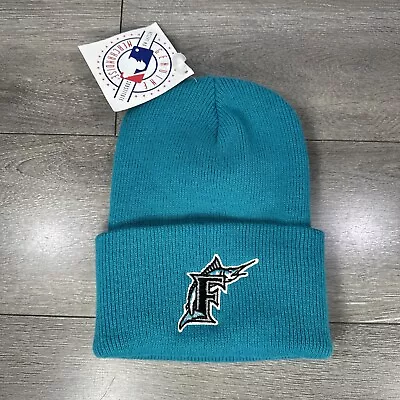 90s Vintage MLB Florida Marlins Cuff Beanie Knit Turquoise • $29.99