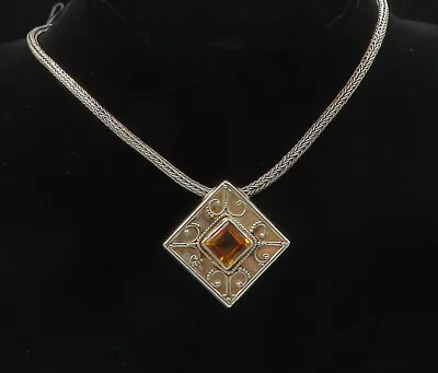 925 Sterling Silver - Vintage Citrine Swirl Shiny Wheat Chain Necklace - NE1885 • $155.93