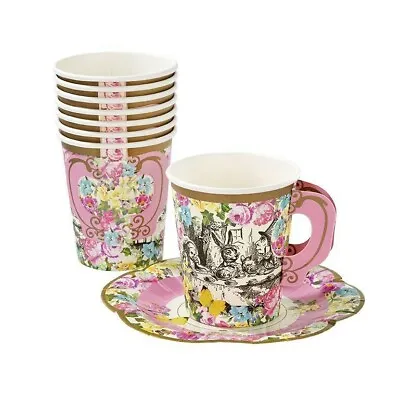 Tallking Tables Truly Alice Tea Whimsical Floral Party Paper Cup & Saucer 12pcs • $14.99