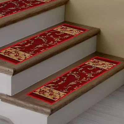 Floral Red Design Washable Slip Resistant Antibacterial Stair Carpet Set 7 • $50.99