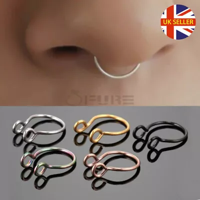 1pc Fake Nose Ring Clip On Septum Rings Hoop Surgical Steel Thin Body Piercing • £2.49