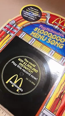 1989 McDonald's $1000000 Menu Song 33 Rpm Record With Coupons & Prize Sheet • $7.99