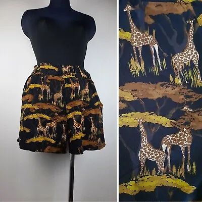 Womens Size 14 Summer Shorts Giraffe Safari Animals Black Elastic High Waist • £4.99