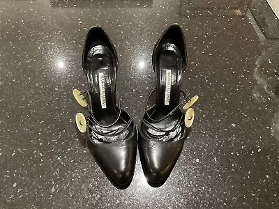 Vintage Rare Manolo Blahnik Black Leather Tulona Shoes UK 4.5 • £125