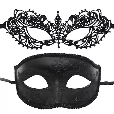 Masquerade Masks For Couple  Couple Venetian Woman Lace And Men PP Masques 2 Pcs • $10.48