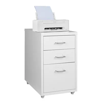 Office Filing Cabinet Pedestal Under Desk Storage Unit White 3 Drawers On Wheels • £45.95