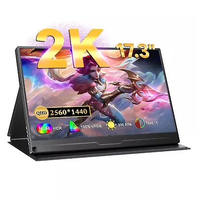 2K QHD Portable Monitor 17.3  1440P Monitor Freesync HDR For Gaming Xbox Switch • $239.99
