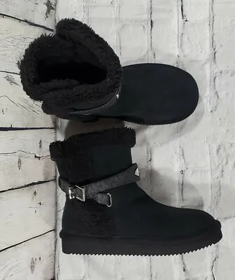 Michael Kors Black Suede Fur Shearling Lined Winter Boots WOMENS SIZE 6 M • $89.99