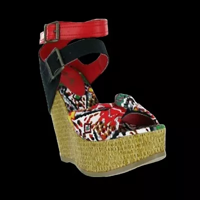 MIA Ellie Wedge Sandal Shoes Canvas Women's Red Zulu Size 7.5 New In Box • $69