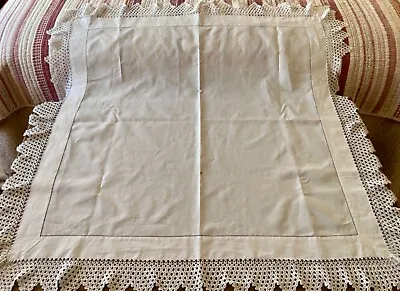 Vintage Linen Lace  Edged Tablecloth 30 Inch Square • £6.50