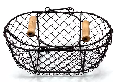 Metal Chickenwire Egg Collecting Basket Wooden Handles 10  Farmhouse • $15