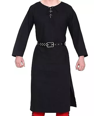 Medieval Men's Viking Full Sleeves Cotton Tunic Black Color With Free Shipping • $43.66