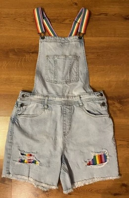 $33 • Buy Denim Overall Shorts Target Pride Rainbow Spandex Suspenders Women’s Small