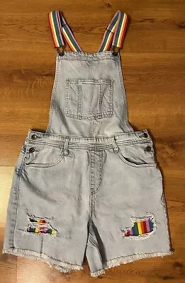 Denim Overall Shorts Target Pride Rainbow Spandex Suspenders Women’s Small • $33