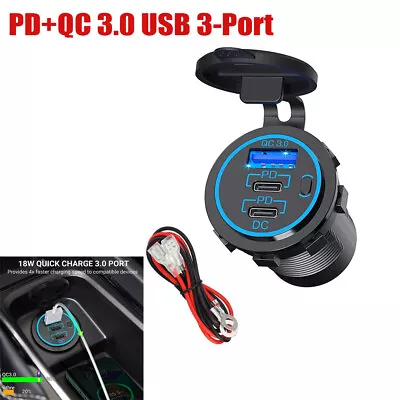 12-24V PD+QC 3.0 USB 3-Port Fast Car Charger Adapter Socket Outlet For Boat RV • $25.99