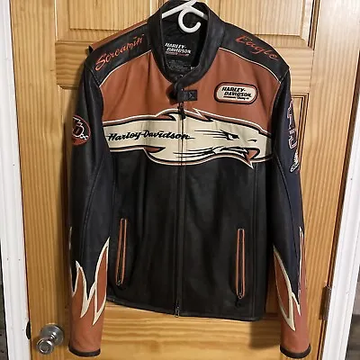 Harley Davidson Screamin Eagle  Victory Lap Mens Large Black Leather Jacket • $350