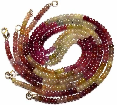 Rare Natural Gemstone Multicolor Sapphire 5MM Smooth Rondelle Beads Necklace 16  • $42.65