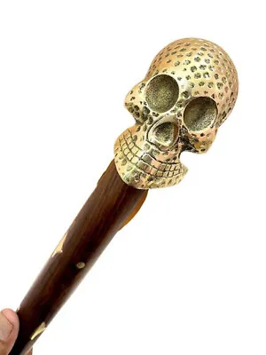 $30.60 • Buy Vintage Brass Skull Head Handle Antique Stylish Wooden Walking Stick Cane Kong