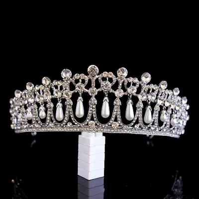 £37.88 • Buy Stunning Silver Crown/tiara With Clear Crystals & White Pearls, Bridal Or Racing
