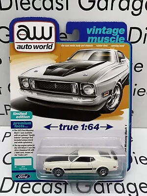 AUTO WORLD 1973 Ford Mustang Mach 1 Pearl White 1:64 Diecast NEW Vintage Muscle • $13.99