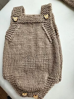 Hand Knitted Newborn Romper Taupe  New • £7