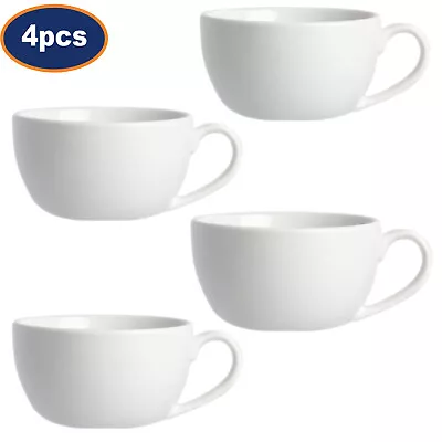 Cappuccino Cup White Porcelain Round Coffee Tea Cup Hot Chocolate 350ml 4Pcs • £10.95