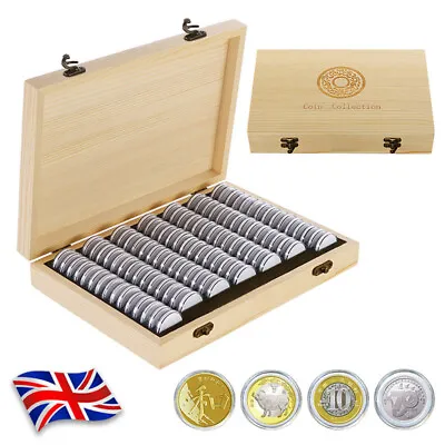 100Pcs Coins Display Storage Box Case Capsules Wooden For Collectible Coin NEW • £13.98