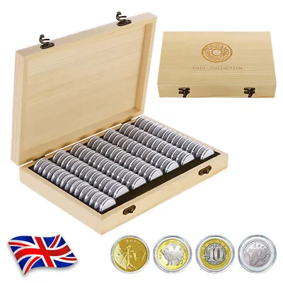 100Pcs Coins Display Storage Box Case Capsules Wooden For Collectible Coin UK • £15.95