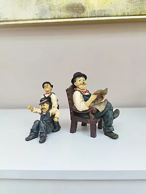 Laurel & Hardy Ornament Figures X2 Chair Holding Resin Vintag Imperfections READ • £19.99