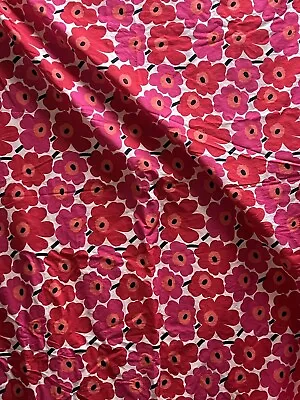 Marimekko Mini-Unikko XL Twin Flat Sheet Red Pink Floral 100% Cotton  • $35