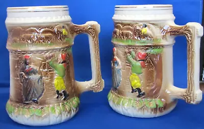 VINTAGE BRAZIL AND NEVCO CERAMIC 6  BEER STEIN MUGS Set Of 2 • $24.69