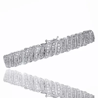 1Ct Natural Diamond Wave Link Tennis Bracelet 14K White Gold Finish • $1089.74