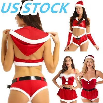 US Womens Christmas Costume Velvet Xmas Suit Mrs Santa Claus Fancy Dress Outfits • $19.89