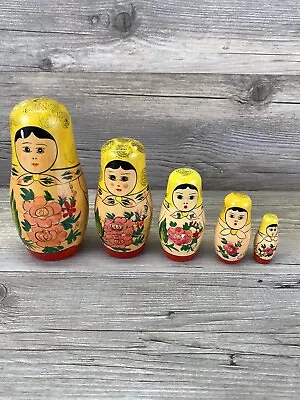 Russian Nesting Dolls Hand Painted Wood Matryoshka 5-Piece Babushka Dolls Russia • $39.99