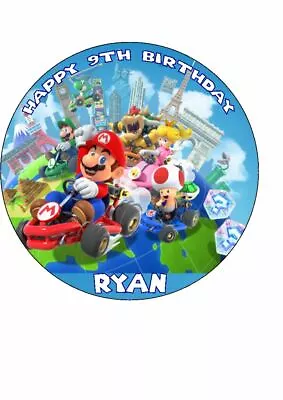 Super Mario | Mario Kart  Personalised  Edible Birthday Cake Topper 7.5  Round • £4.75